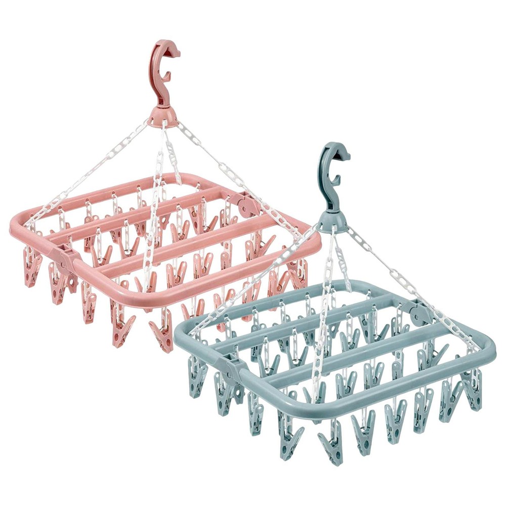 Foldable Clip Hangers with 32 Drying Clips, Hanger for Socks, Bras,Underwear