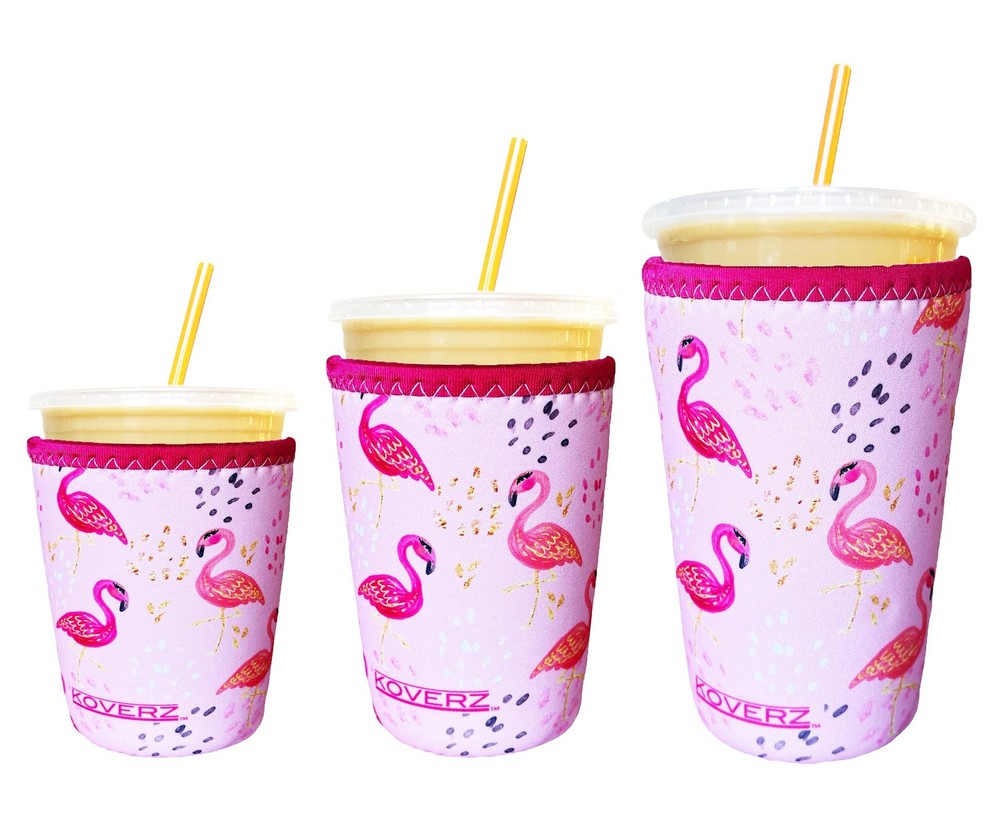 Koverz 3-Pack Iced Coffee Sleeve SET OF 3 - Pink 3-Pack, Flamingos