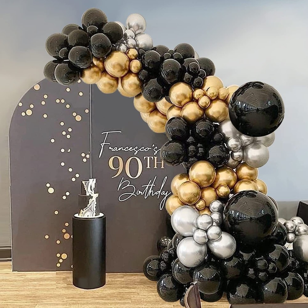 Black Gold and Silver Balloon Garland Kit with 122Pcs Party Decorations