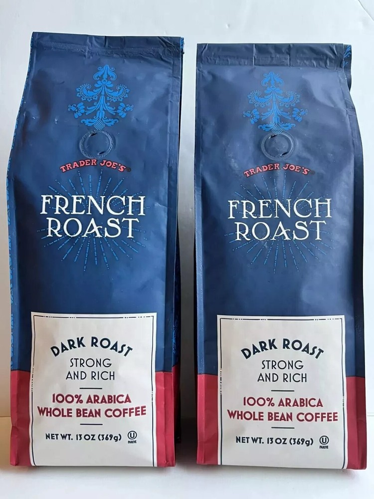 2 Packs Trader Joe's French Roast Whole Bean Coffee Dark Roast 13 OZ Each Pack