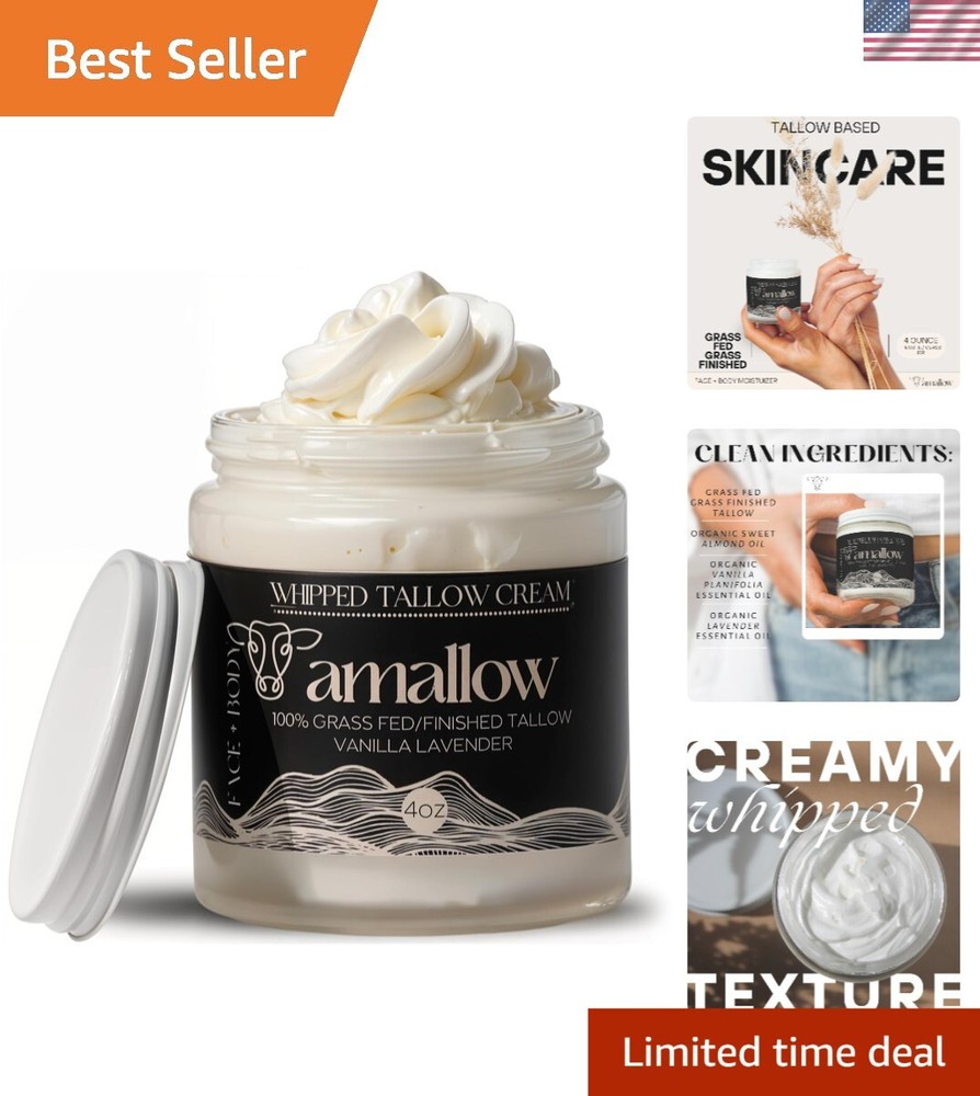 100% Grass-Fed Beef Tallow Whipped Moisturizer - Vanilla Lavender Scent, 4 FL.OZ
