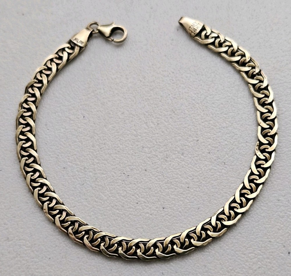 Vintage 14K Gold Milor Italy Byzantine Serpentine Link Reversible Bracelet 7