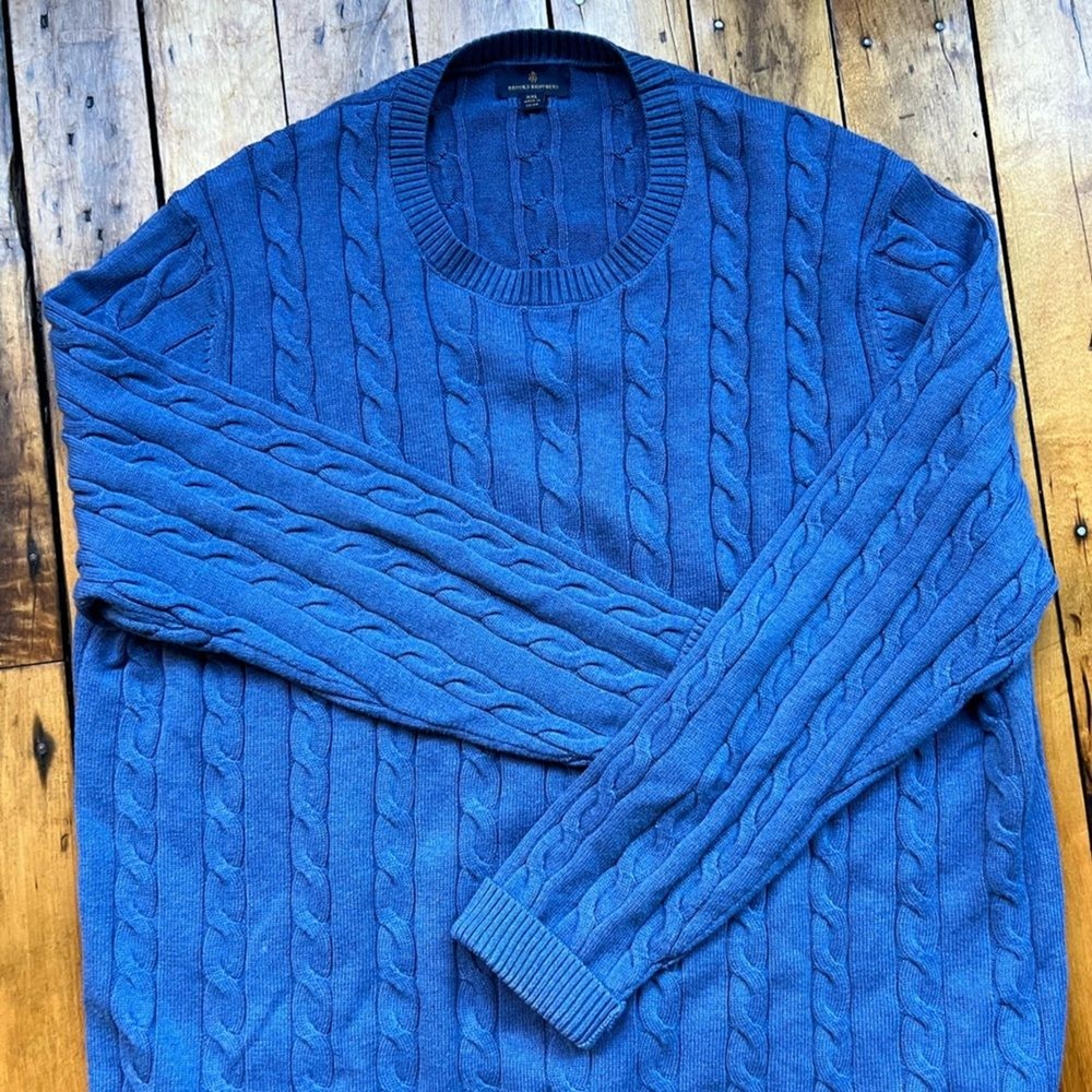 Brooks Brothers Men’s 2XL / XXL Cable Knit Sweater Combed Cotton Blue Casual