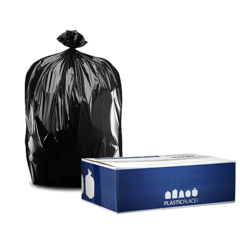 Plasticplace Heavy Duty 55-60 Gallon Black Trash Bags, 1.2 Mil, 50 Count