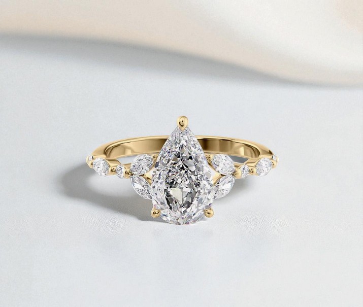 2.50 CTW Pear Shape Lab Grown IGI Certified Diamond Center Ring With Marquise