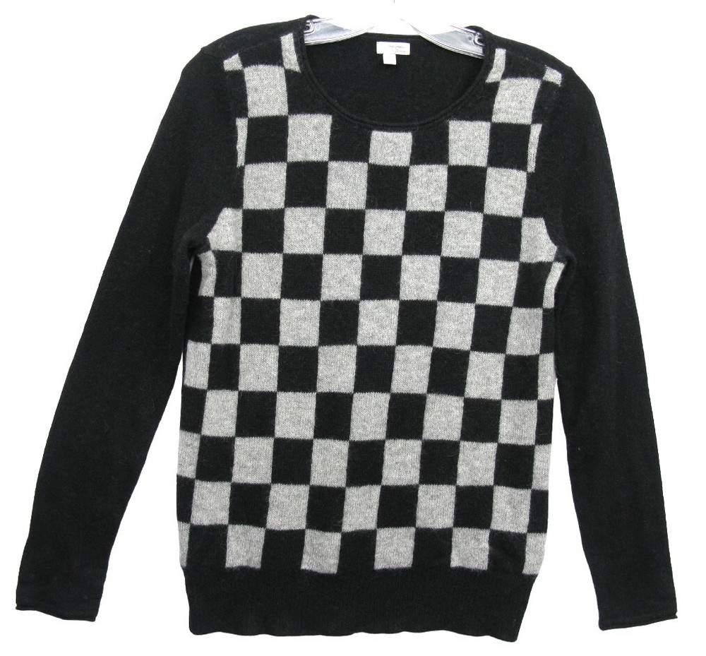 Halogen Black Gray Checker Board 100% Cashmere Sweater Women's Small S