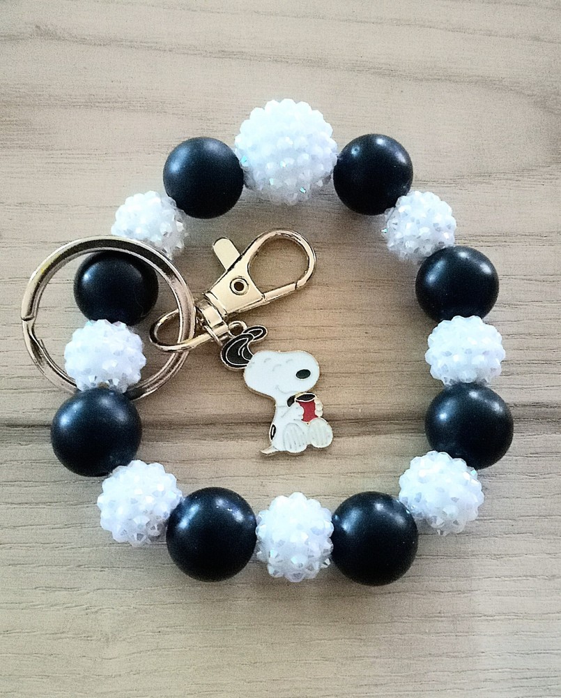 Snoopy Silicone Beaded Bracelet Keychain Wristlet Gift Bangle Keyring