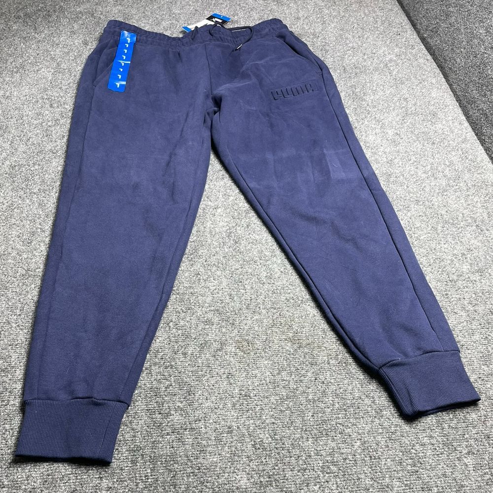 Puma Men's Blue Jogger Pants Fleece Drawstring Straight Leg With Logo Size L