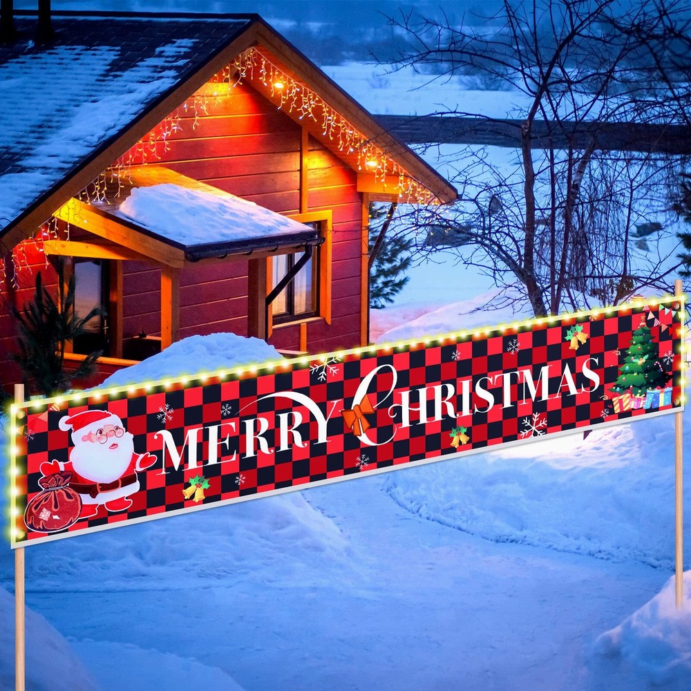 Christmas Decorations Banner with Lights Led Lights Merry Christmas Banner Pr...