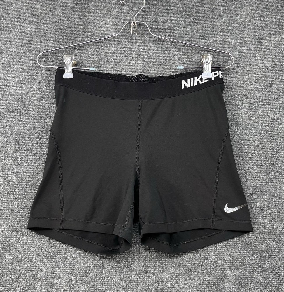 Nike Pro Dri Fit Compression Shorts Women’s M Medium Black 4” Inseam Swoosh Logo