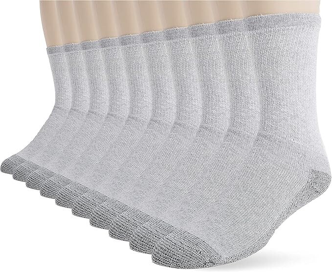 Fruit of the Loom Men's 10 pcs Full Cushion Work Gear Short Boot Crew Sock Shoe