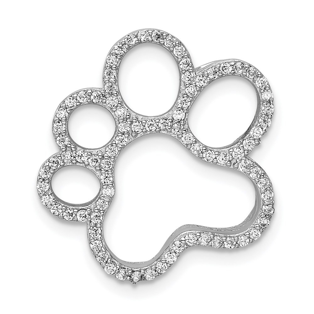 Sterling Silver Rhodium-plated Cubic Zirconia Paw Print Slide Pendant 1.49gm