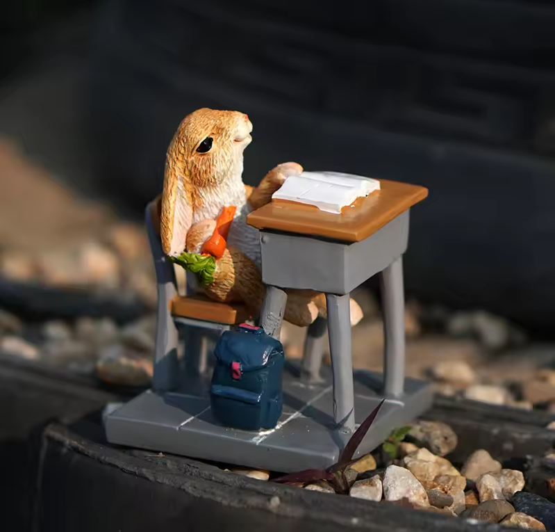 Miniature Reading Rabbit Statue for Fairy Garden or Home Decor