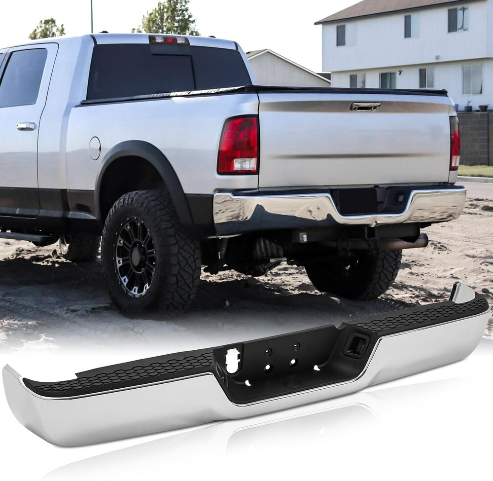 Chrome Rear Bumper for 2009-2018 Dodge Ram 1500 W/O Dual Exhaust & Sensor Hole