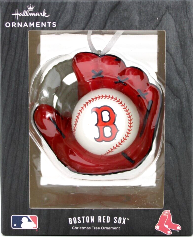 Boston Red Sox Logo Baseball & Glove Ornament MLB Hallmark Christmas 2021 New