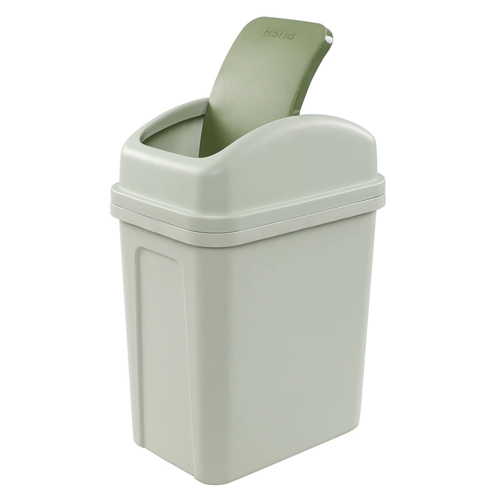 1.8 Gallon Plastic Trash Can with Swing Top, Swing Lid Small Garbage Bin, Green