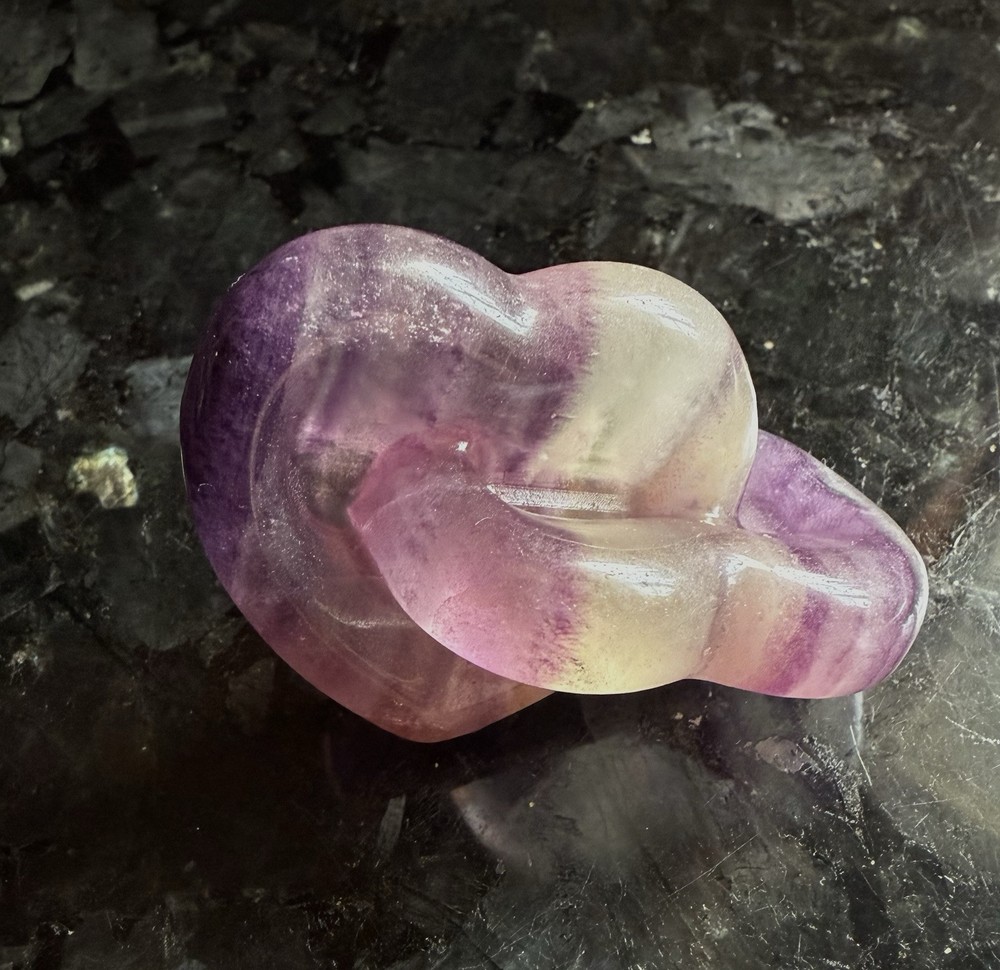 Double Heart Rainbow Fluorite Crystal Charm 1.75 Inch Natural Stone Gift-image