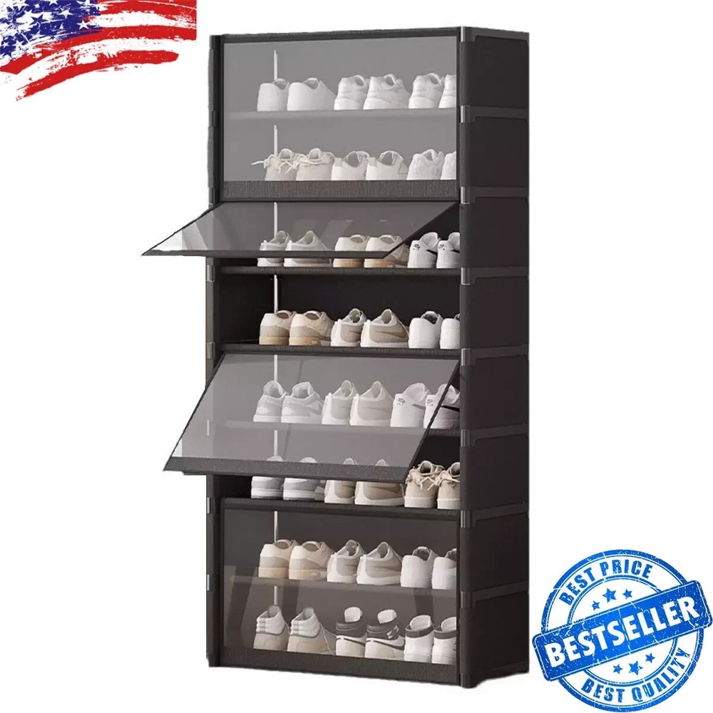 9-Layer Flip Door Shoe Rack Organizer Dust-Proof 140cm Plastic Storage