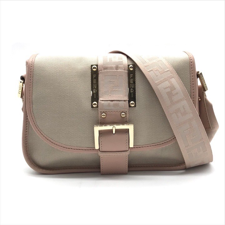 RARE FENDI canvas leather logo embossed ladies fashion bag excellent condition