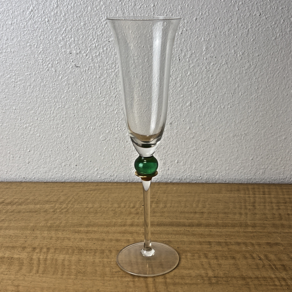 Crate and Barrel Champagne Flute with Green / Gold Ball Stem CTB15