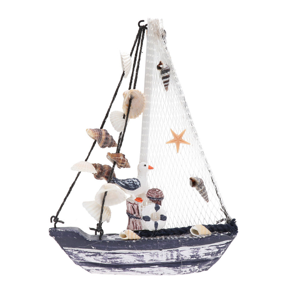Sail Handcrafted Ship Model Marine Shell Sailing Boat Seaside
