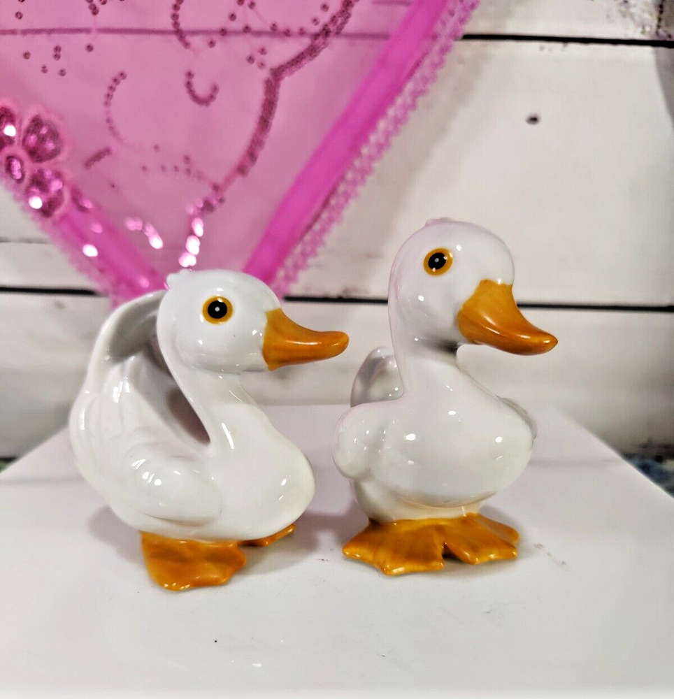 Lot Of 2 Vintage Homco White Ceramic Duck Figurines 3” Tall