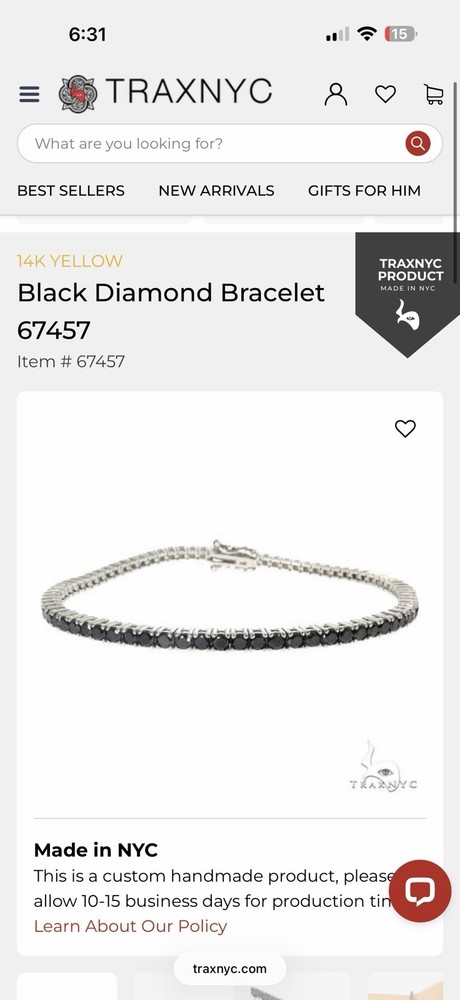 Traxnyc Black Diamond Bracelet 16g 14kt White Gold 8inch Length 2.8mm Width