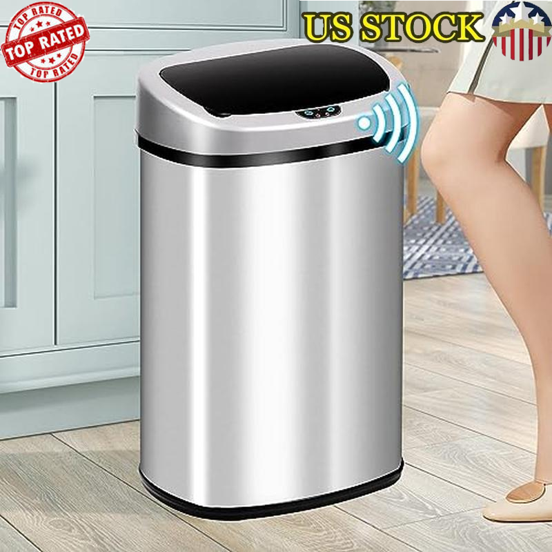 Touchless 13-Gallon Stainless Steel Motion Sensor Trash Can