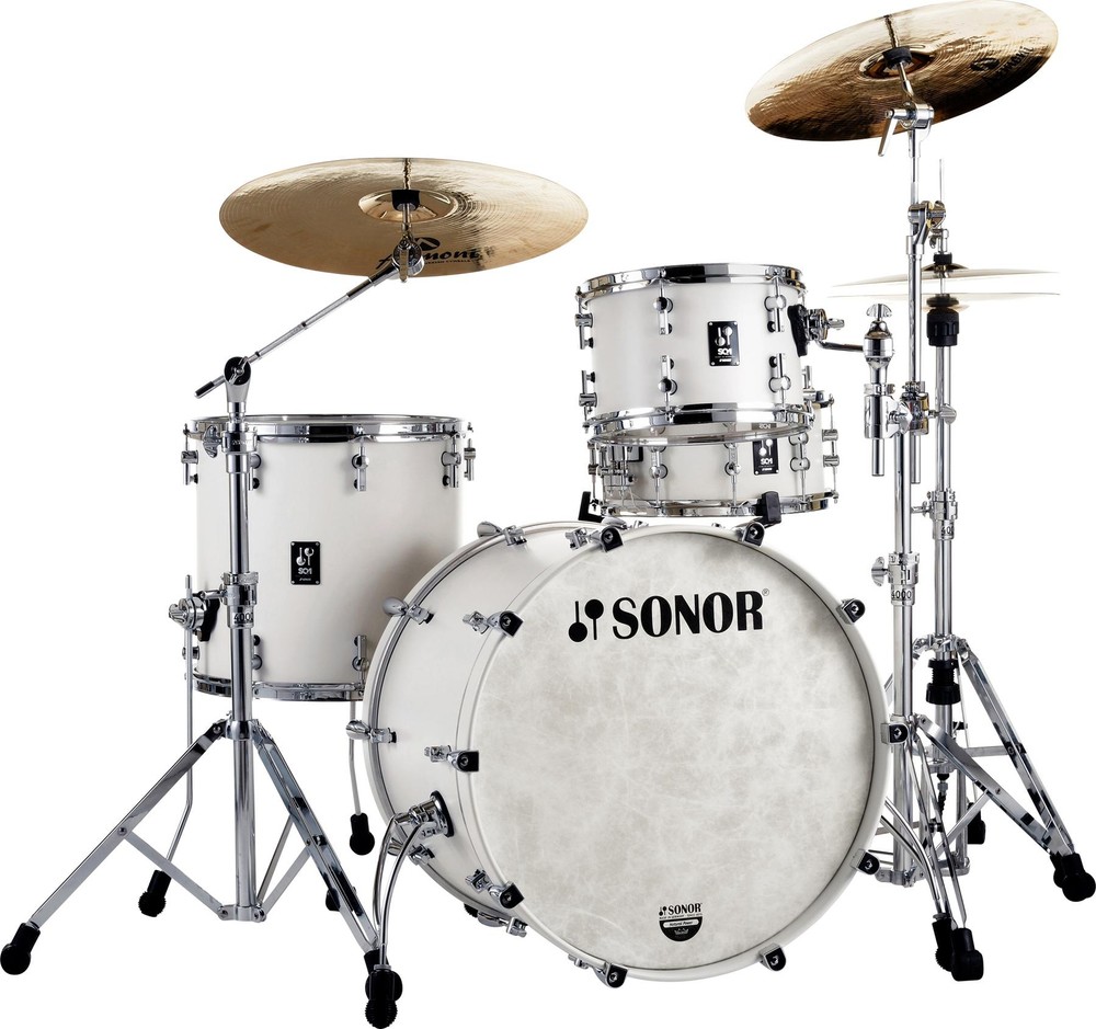 Sonor SQ1 3-piece Shell Pack - Satin Pure White with Matching Bass Drum Hoops