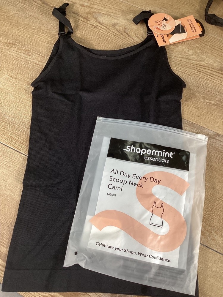 Shapermint Essentials All Day Every Day Scoop Neck Shapewear Cami S Black NEW