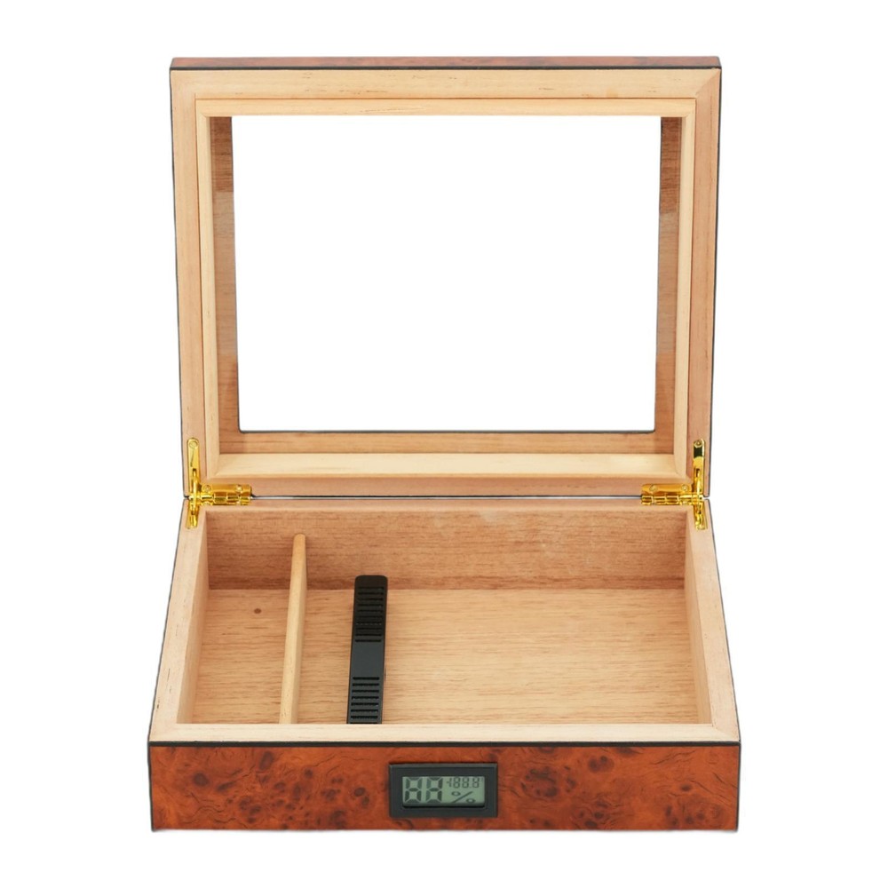 Humidor de cigarrillos de madera tapa de vidrio caja de cigarrillos de gran capacidad para mujeres/hombres regalos