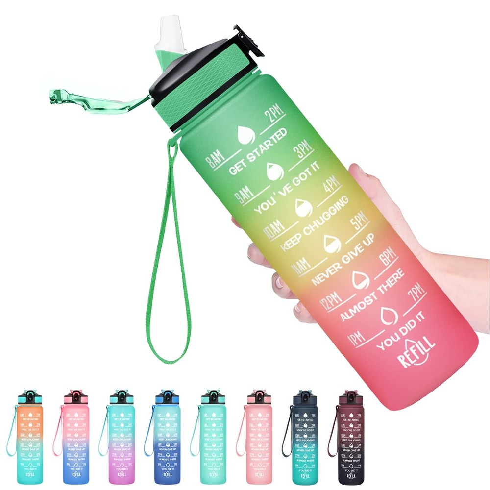 Hyeta 32 oz Water Bottles with Times to Drink and Straw, Motivational Water B...