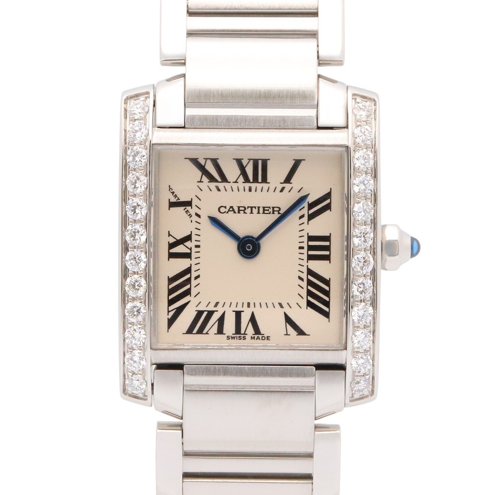 CARTIER Tank Française SM Diamond Wrist Watch W4TA0008 Quartz SS Used Women