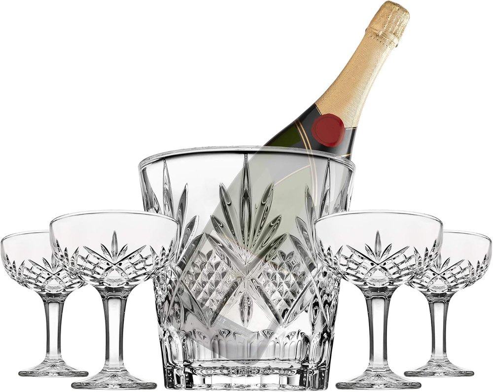 Champagne Coupe and Ice Bucket Cocktail Glasses Set for Mixology Barware