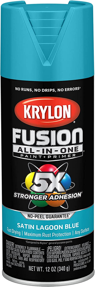 K02741007 Fusion All-In-One Spray Paint for Indoor/Outdoor Use, Satin Lagoon Bl
