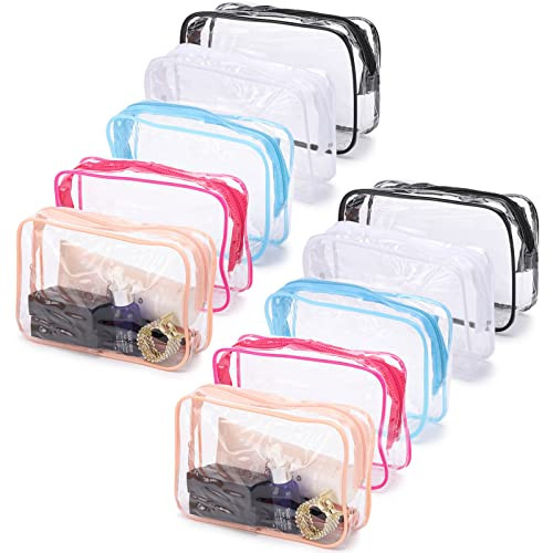 10-Pack Clear Waterproof TSA-Approved Makeup Bags in 5 Colors