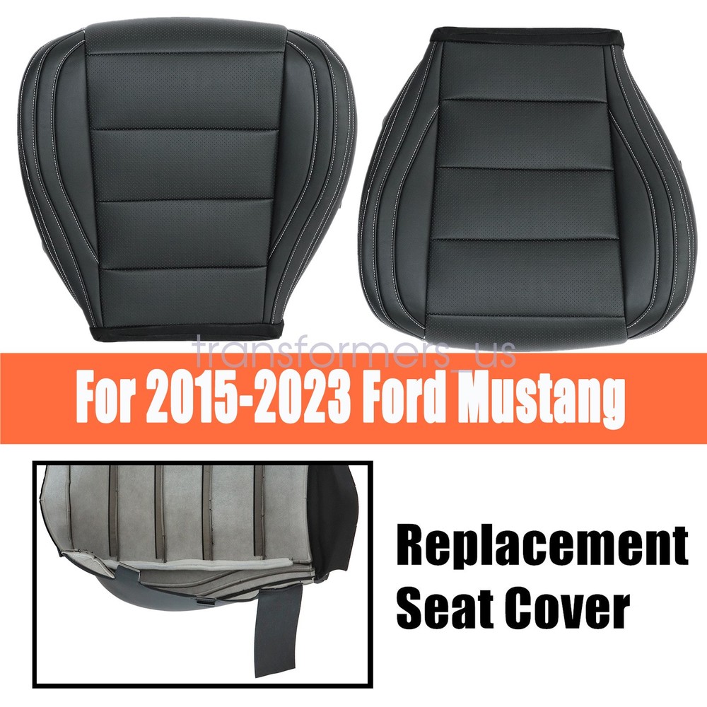 For 2015-2023 Ford Mustang GT Coupe Driver & Passenger Bottom Seat Cover Black