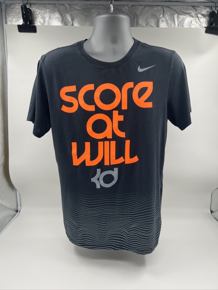 NIKE KD SCORE AT WILL T-SHIRT SIZE Large Mens M T-SHIRT Kevin Durant Gray Orange
