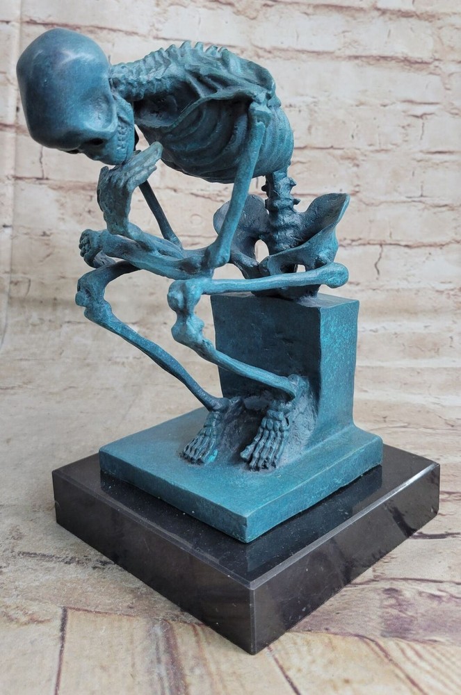 Bronze Skeleton Thinker Statue in Art Deco Nouveau Style