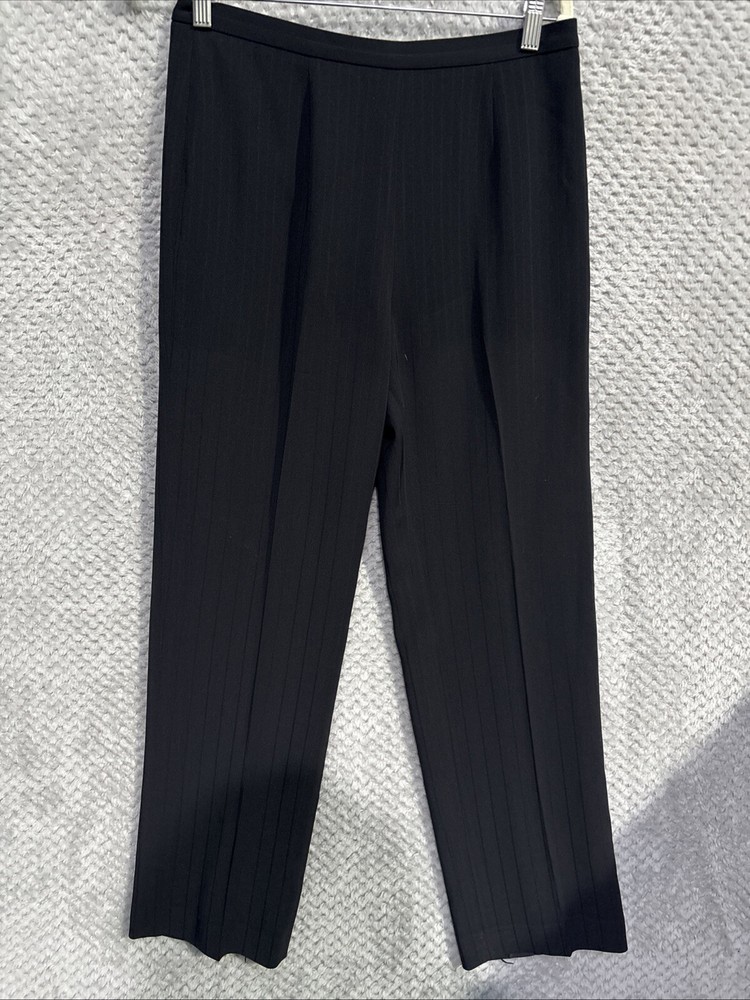Kasper Trousers Size 8 Black Womens Striped Straight leg Pleated Work Office