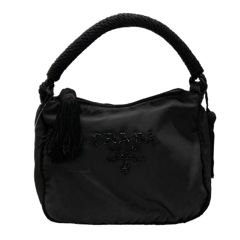 RARE PRADA beaded tassel mini shoulder bag in black pre-owned