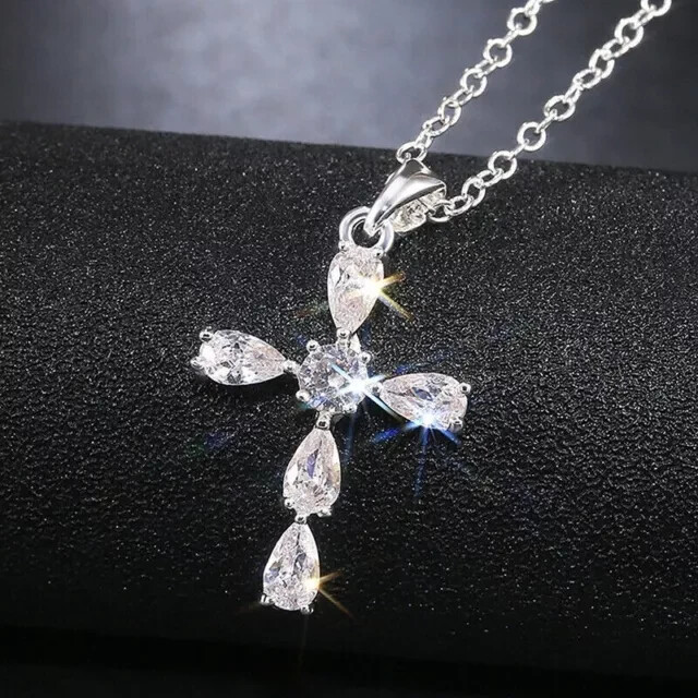 1.50 Ct Pear & Round Cut Moissanite Pendant With Chain 14K White Gold Plated