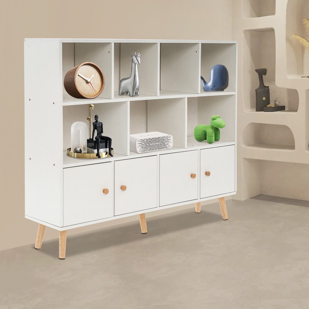 Solid Wood Open Bookshelf with 11 Spacious Compartments