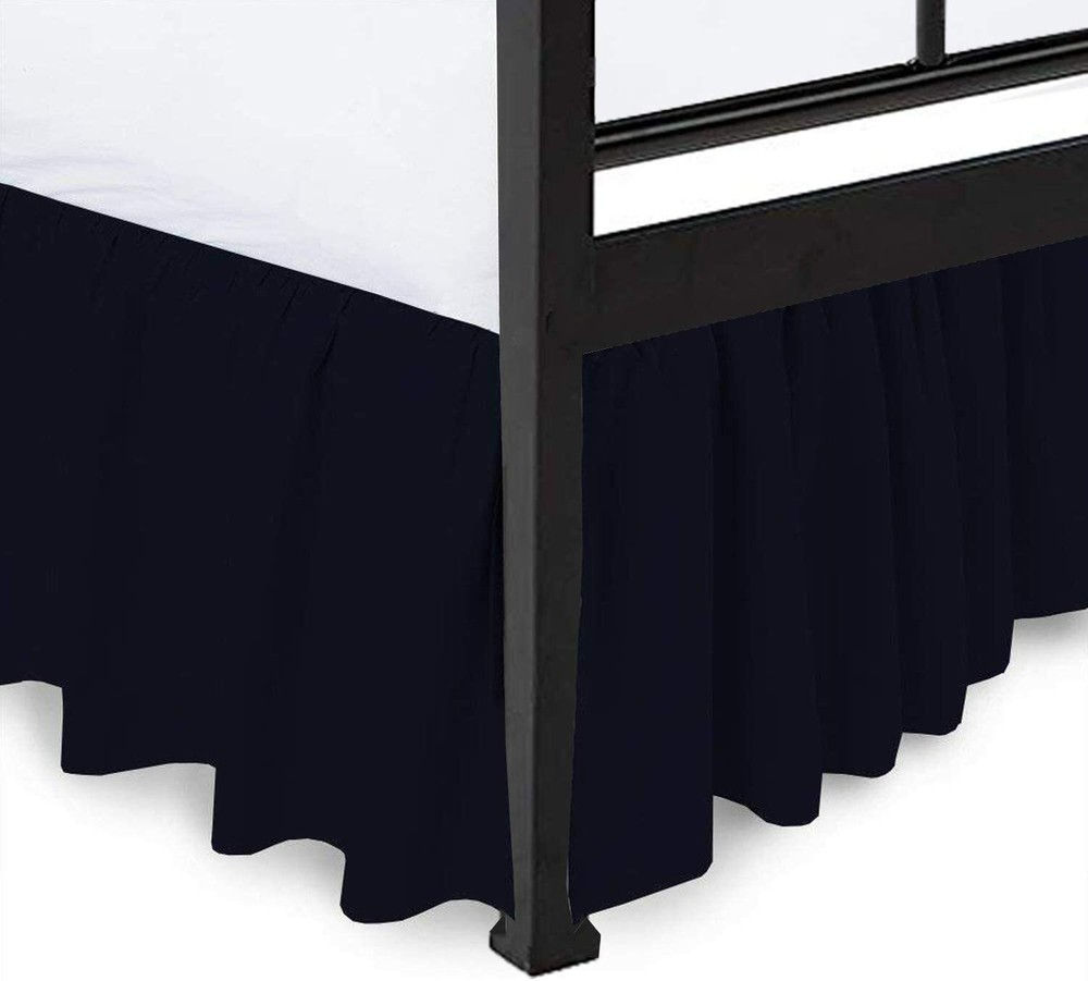 Ruffled Bed Skirt with Split Corners Full Navy Blue 21Inch Drop 100%Cotton 600TC