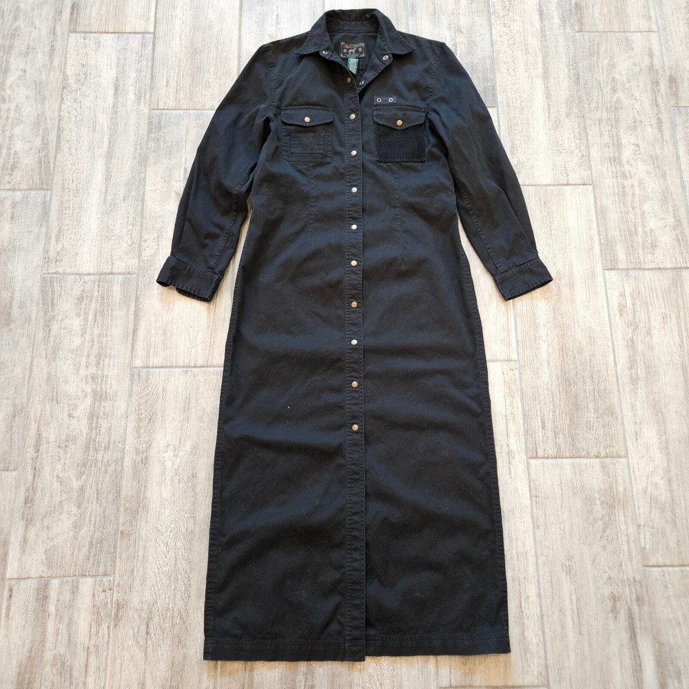 Lauren Ralph Lauren Safari Dress Womens 4 Black Maxi Button Front Utility Denim