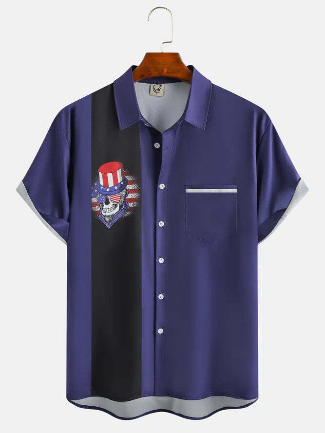 Mens American Flag Graphic Print Short Sleeve Shirt