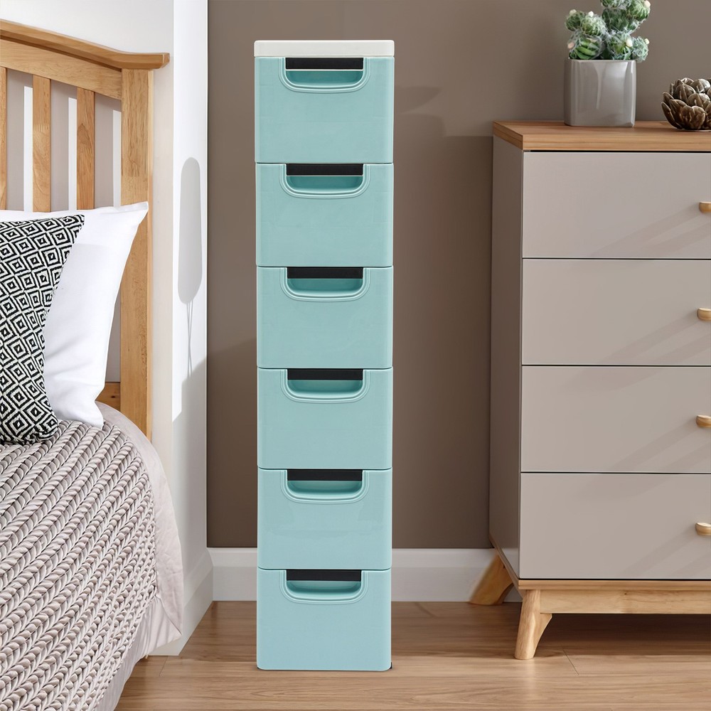 6-Drawer Narrow Storage Cabinet for Home or Office Spaces