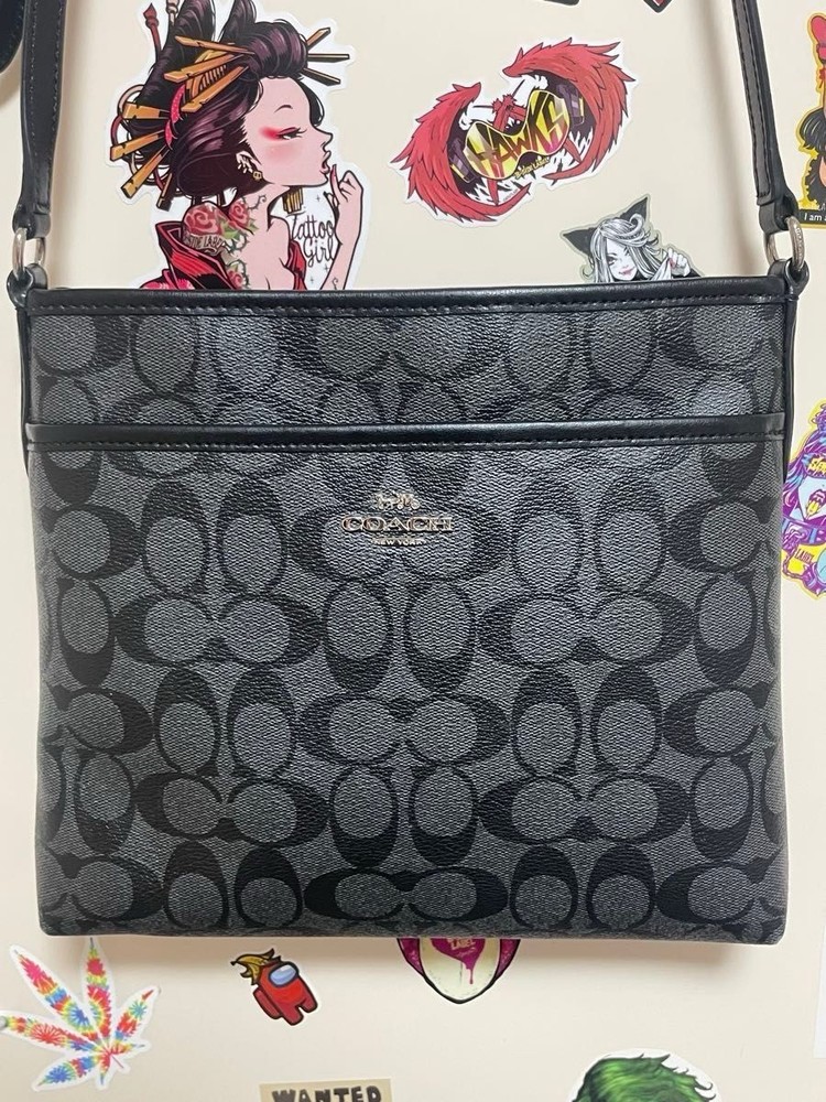COACH Signature Black Shoulder Bag for Men with Signature Pattern