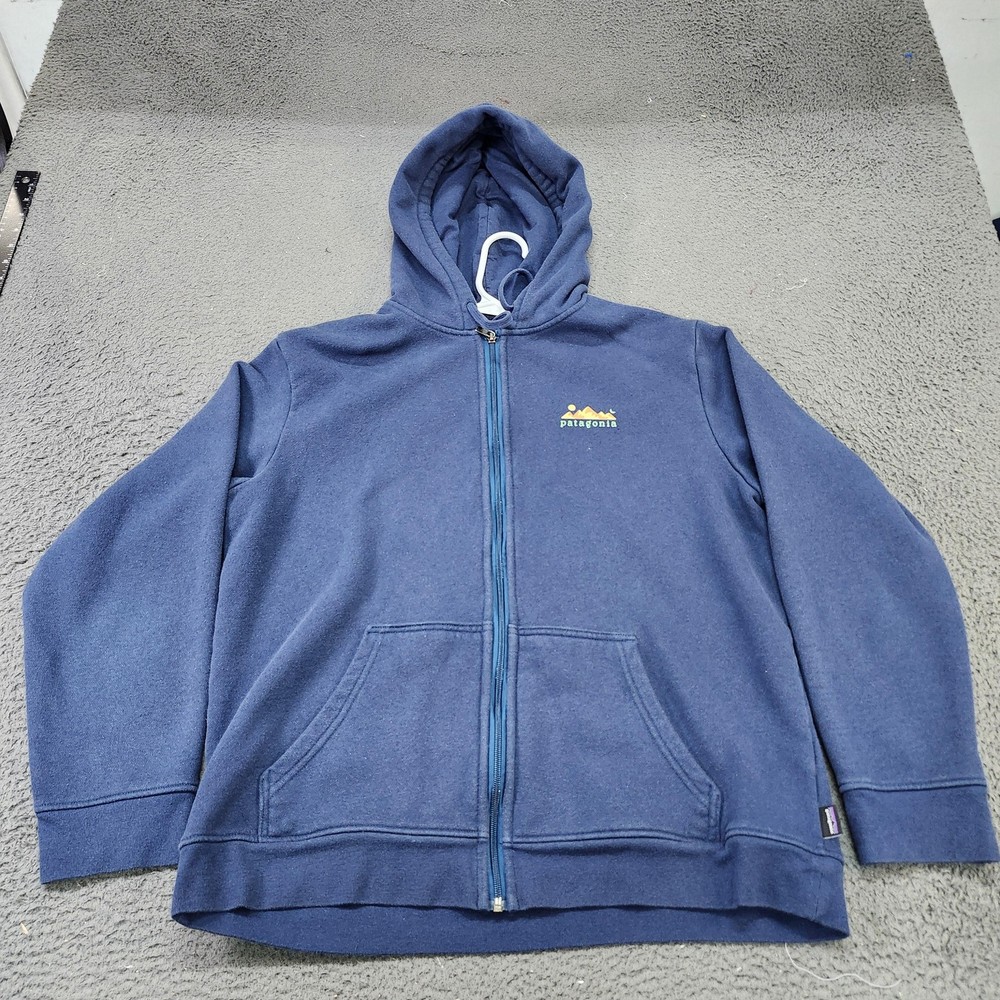 Patagonia Hoodie Womens XL Blue Uprisal Full Zip Graphic Logo Fleece Sweatshirt