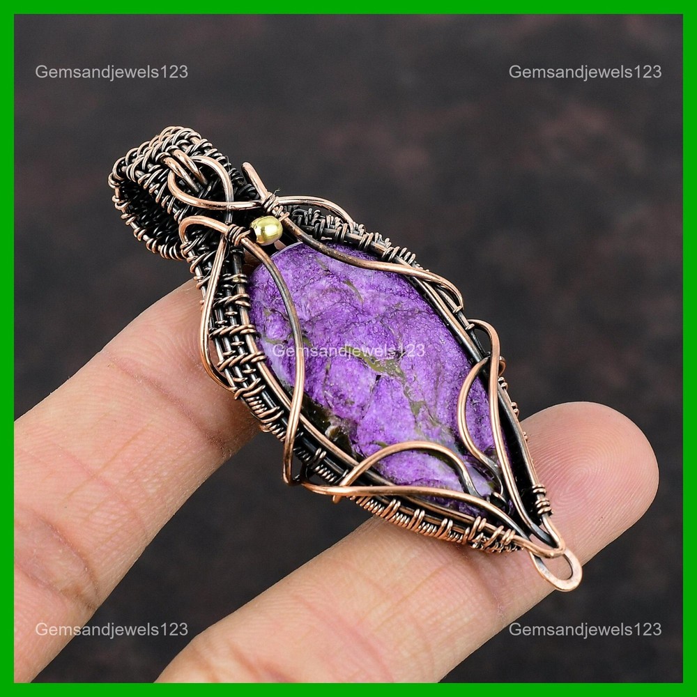 Purpurite Gemstone Wire Wrapped Oval Pendant for Mother's Day or Anniversary in Copper-image